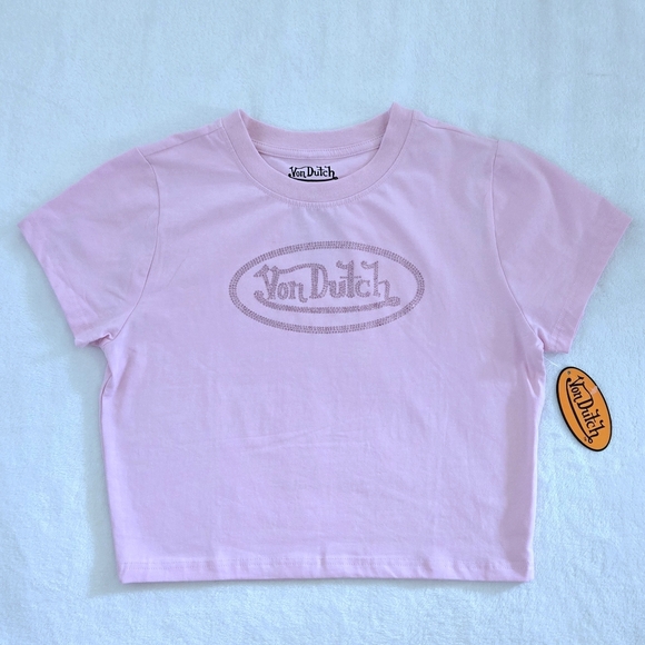 Von Dutch Tops - Von Dutch Pink🩷 Baby Tee👕 with Rhinestones💎 - NWT